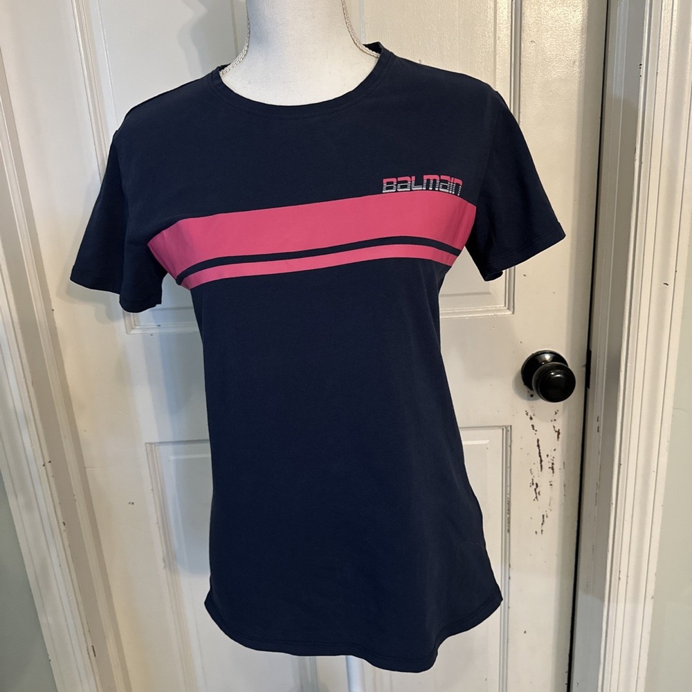 BALMAIN PARIS BLACK & PINK LOGO T SHIRT COTTON JERSEY SIZE LARGE